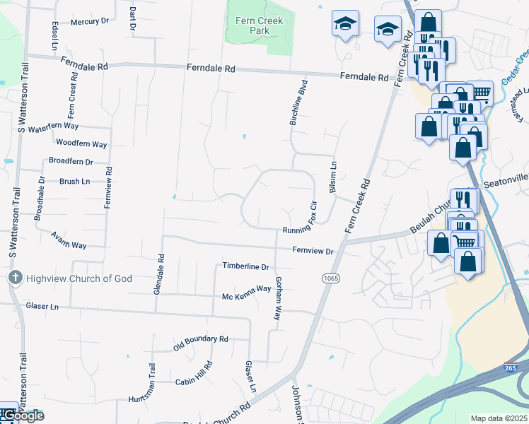 map of restaurants, bars, coffee shops, grocery stores, and more near 6801 Cross Country Court in Louisville