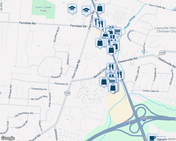 map of restaurants, bars, coffee shops, grocery stores, and more near 6803 Sherry Lane in Louisville