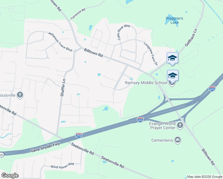 map of restaurants, bars, coffee shops, grocery stores, and more near 11716 Chandler Court in Louisville