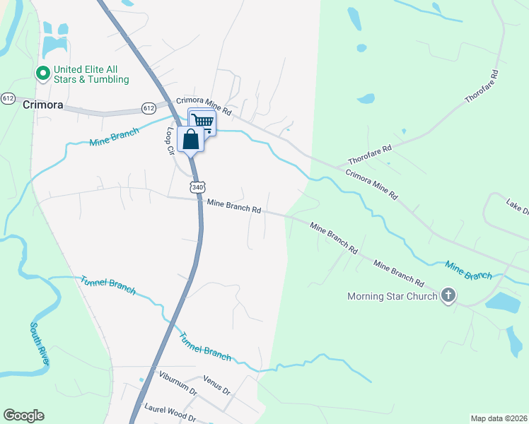 map of restaurants, bars, coffee shops, grocery stores, and more near 36 Rock Wall Lane in Crimora