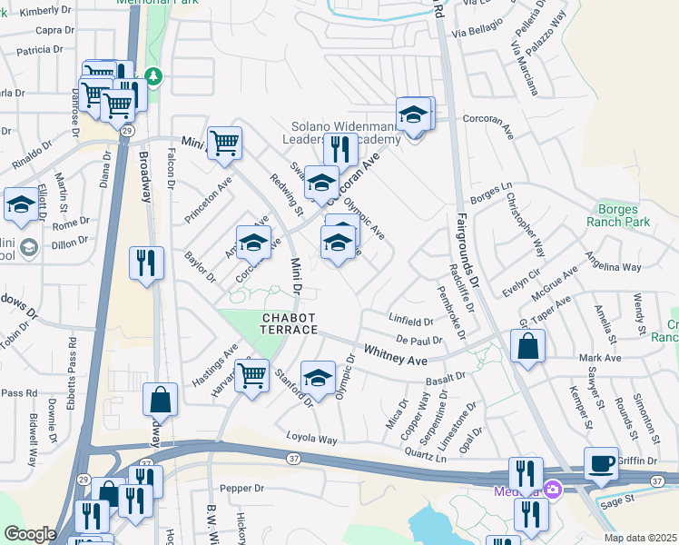 map of restaurants, bars, coffee shops, grocery stores, and more near 2 Positive Place in Vallejo