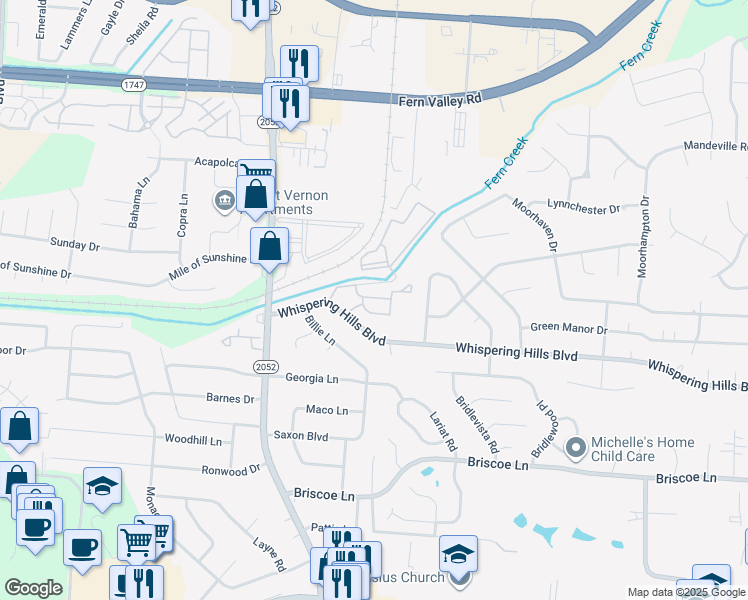 map of restaurants, bars, coffee shops, grocery stores, and more near 5503 Fernfield Drive in Louisville