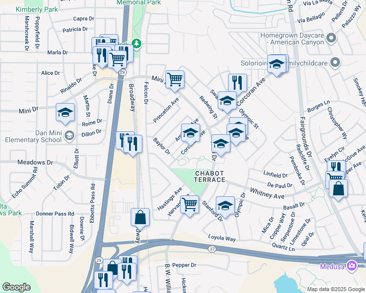map of restaurants, bars, coffee shops, grocery stores, and more near 428 Corcoran Avenue in Vallejo