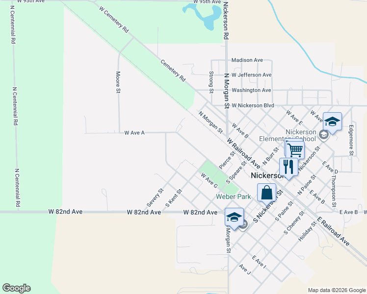 map of restaurants, bars, coffee shops, grocery stores, and more near 703 West Avenue A in Nickerson