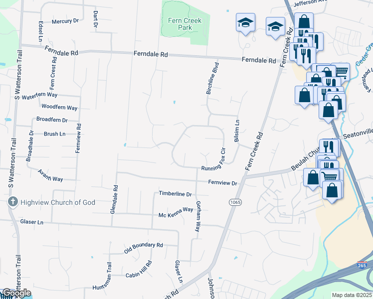 map of restaurants, bars, coffee shops, grocery stores, and more near 6801 Cross Country Court in Louisville