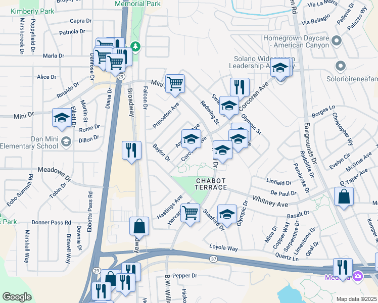 map of restaurants, bars, coffee shops, grocery stores, and more near 428 Corcoran Avenue in Vallejo