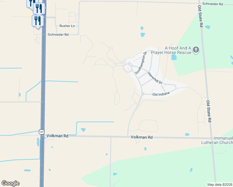 map of restaurants, bars, coffee shops, grocery stores, and more near 18919 Roscommon Rd in Evansville