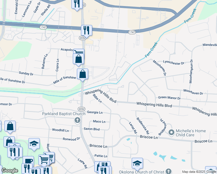 map of restaurants, bars, coffee shops, grocery stores, and more near 5501 Fernfield Drive in Louisville
