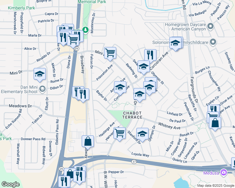 map of restaurants, bars, coffee shops, grocery stores, and more near 428 Corcoran Avenue in Vallejo