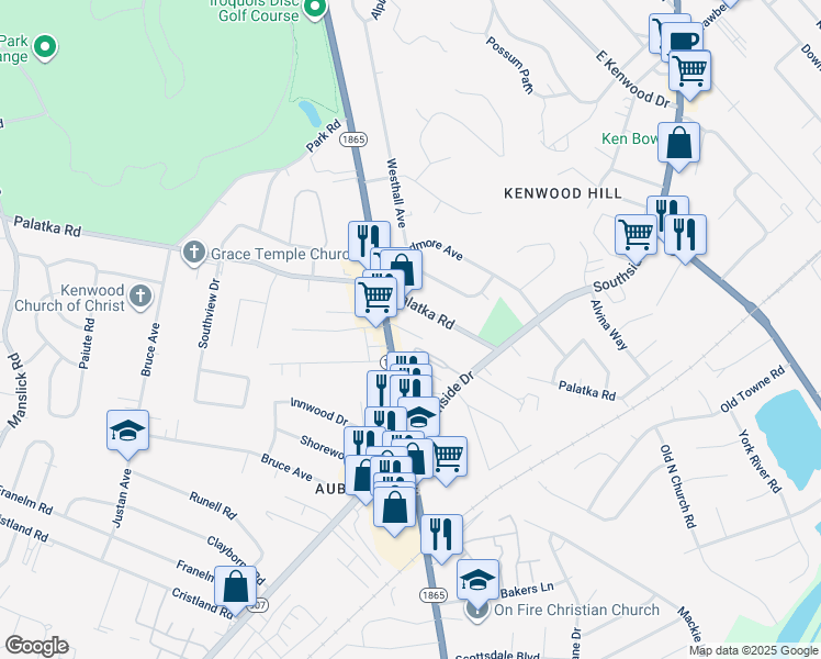 map of restaurants, bars, coffee shops, grocery stores, and more near 824 Palatka Road in Louisville