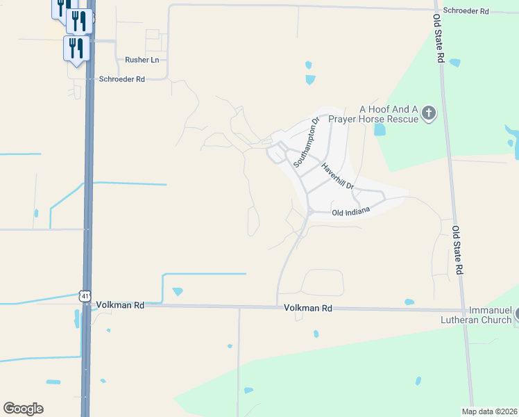 map of restaurants, bars, coffee shops, grocery stores, and more near 18919 Roscommon Rd in Evansville