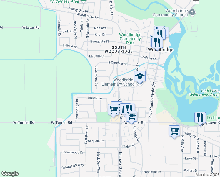 map of restaurants, bars, coffee shops, grocery stores, and more near 18376 Ironstone Street in Woodbridge