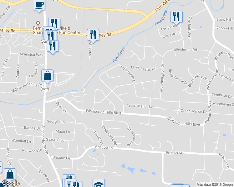 map of restaurants, bars, coffee shops, grocery stores, and more near 6905 Sandstone Boulevard in Louisville