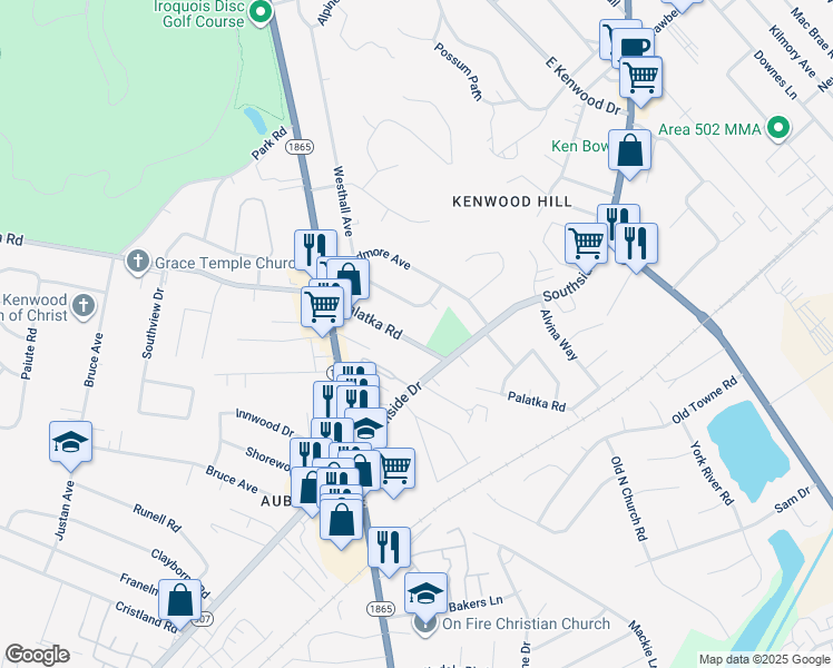 map of restaurants, bars, coffee shops, grocery stores, and more near 809 Palatka Road in Louisville