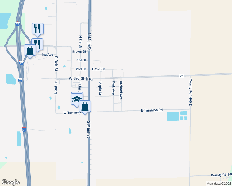 map of restaurants, bars, coffee shops, grocery stores, and more near 2216 North Tilton Lane in Ina