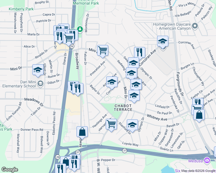 map of restaurants, bars, coffee shops, grocery stores, and more near 428 Corcoran Avenue in Vallejo