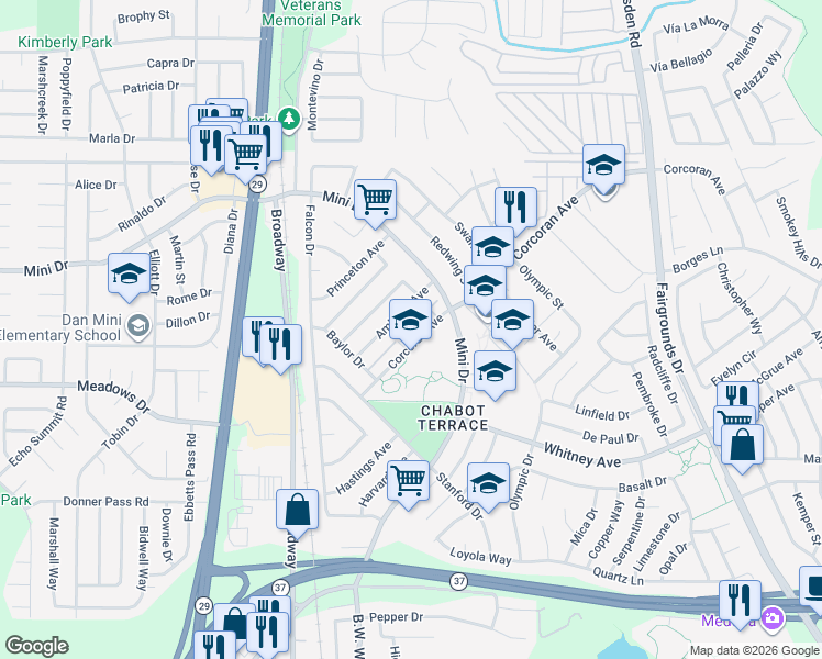 map of restaurants, bars, coffee shops, grocery stores, and more near 444 Corcoran Avenue in Vallejo