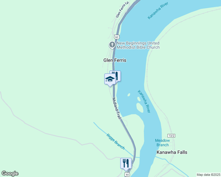 map of restaurants, bars, coffee shops, grocery stores, and more near 8999 Midland Trail in Glen Ferris