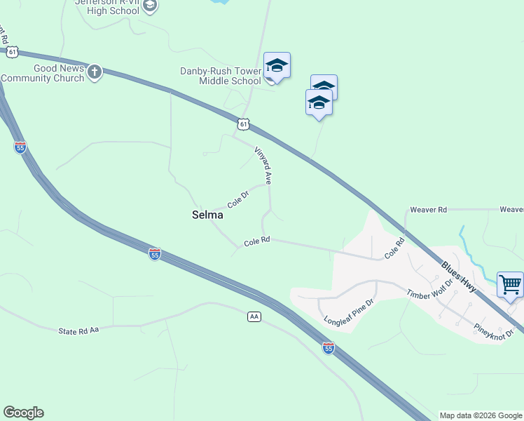 map of restaurants, bars, coffee shops, grocery stores, and more near 325 Becker Drive in Festus