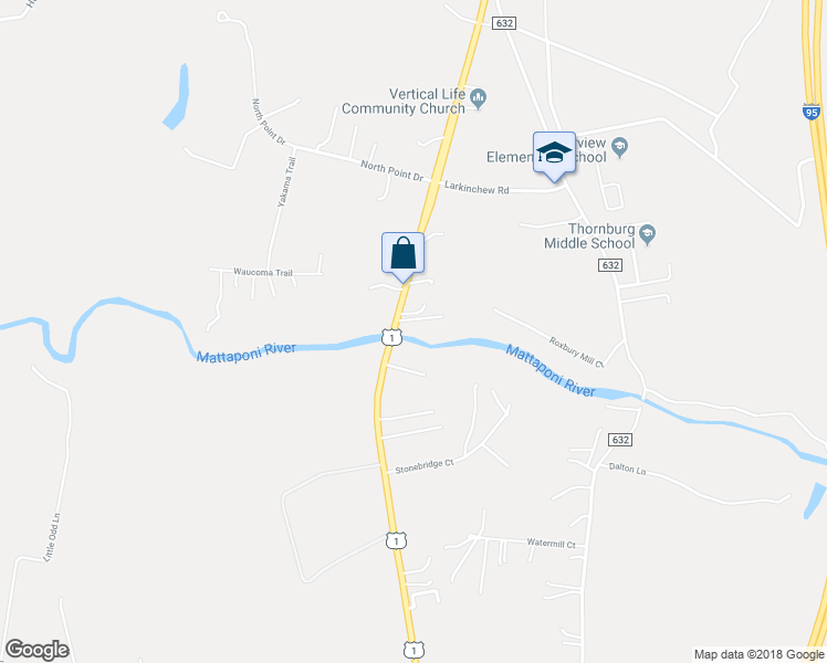 map of restaurants, bars, coffee shops, grocery stores, and more near 7001 Jefferson Davis Highway in Spotsylvania Courthouse