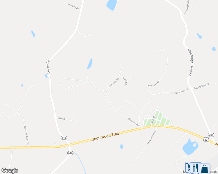 map of restaurants, bars, coffee shops, grocery stores, and more near 18494 Cameron Road in Gordonsville