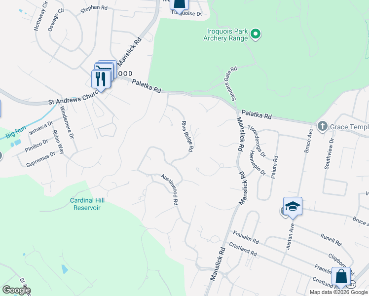 map of restaurants, bars, coffee shops, grocery stores, and more near 1912 Riva Ridge Road in Louisville