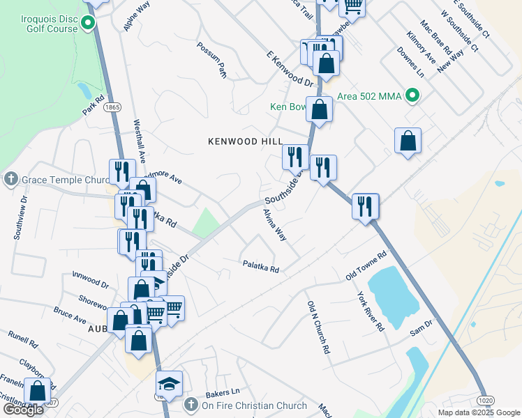 map of restaurants, bars, coffee shops, grocery stores, and more near 300 Meadowood Court in Louisville