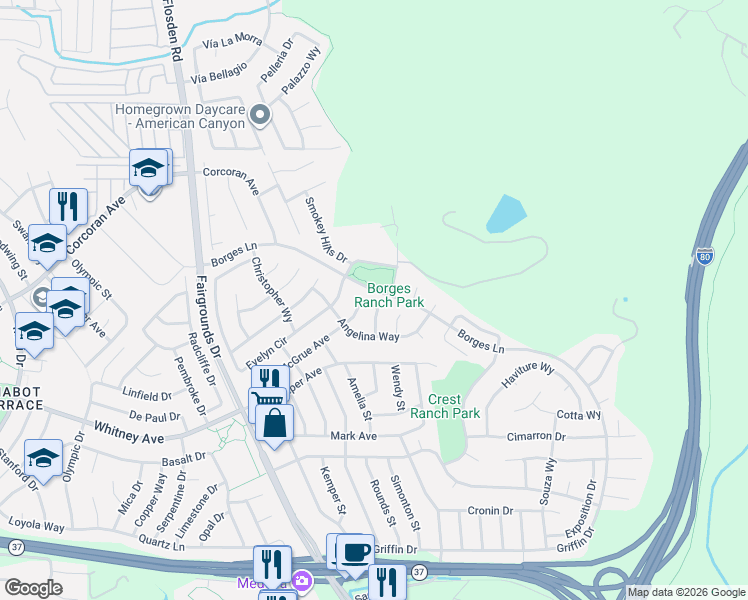 map of restaurants, bars, coffee shops, grocery stores, and more near 448 McGrue Circle in Vallejo
