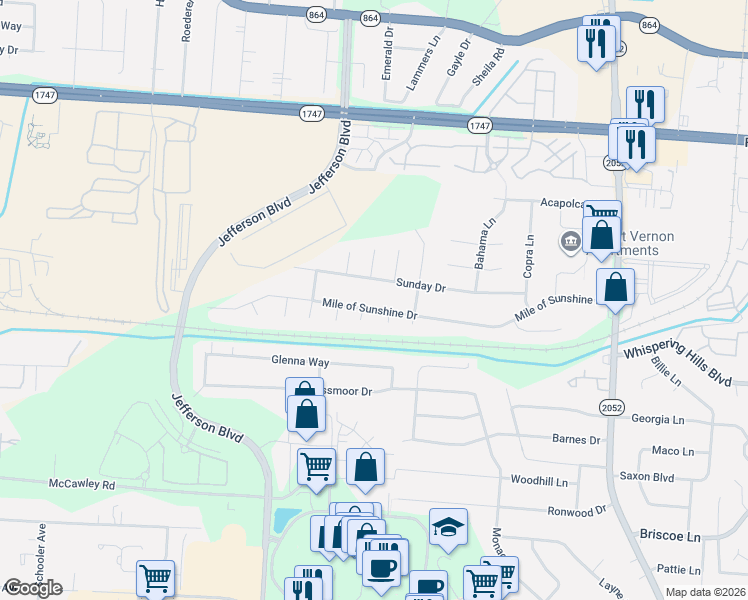 map of restaurants, bars, coffee shops, grocery stores, and more near 4808 Sunday Drive in Louisville