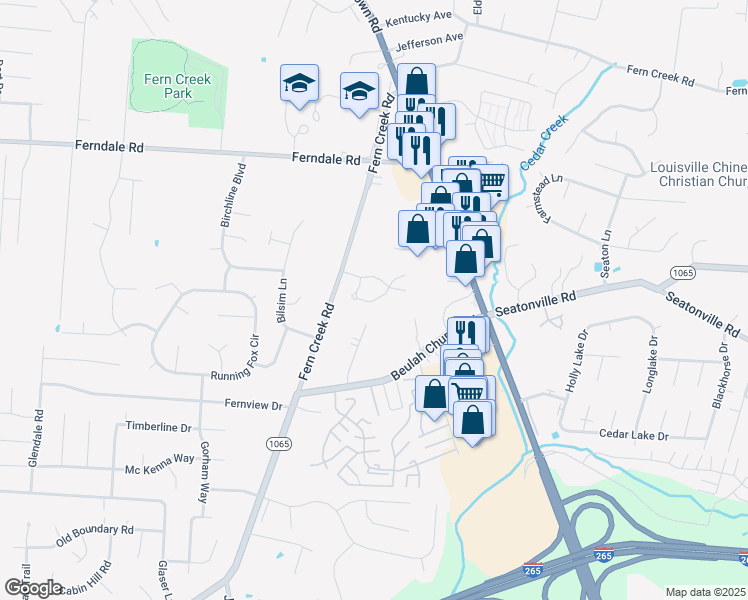 map of restaurants, bars, coffee shops, grocery stores, and more near 7037 Adeno Way in Louisville