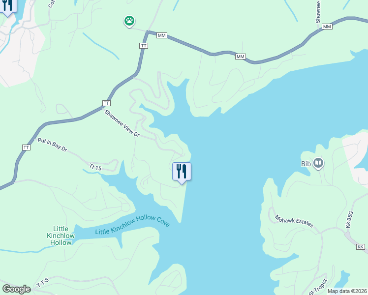 map of restaurants, bars, coffee shops, grocery stores, and more near 2-734 Shawnee View Drive in Sunrise Beach