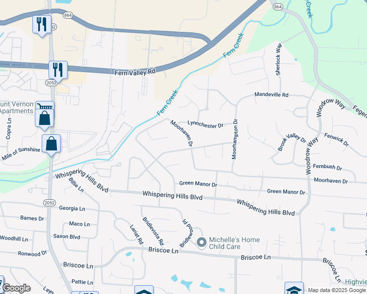 map of restaurants, bars, coffee shops, grocery stores, and more near 6015 Rocky Mountain Drive in Louisville