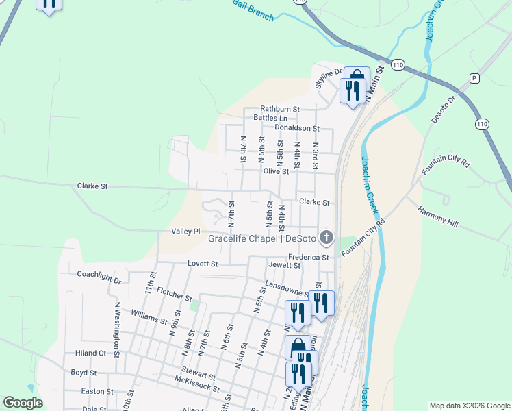 map of restaurants, bars, coffee shops, grocery stores, and more near 506 Clarke Pointe Place in De Soto
