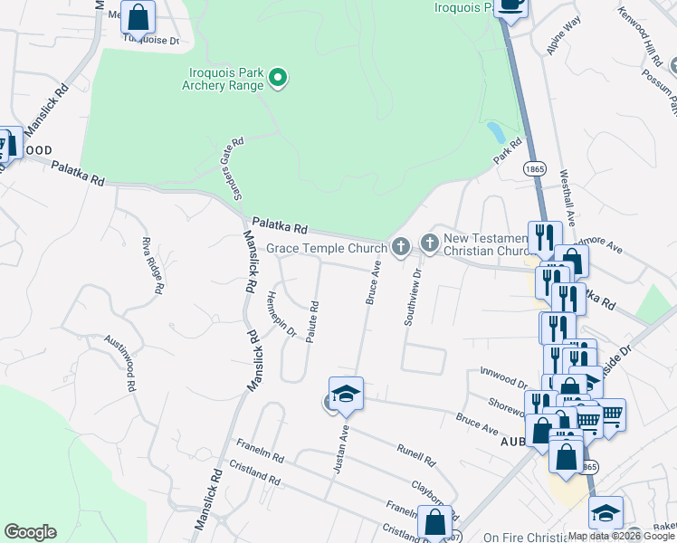 map of restaurants, bars, coffee shops, grocery stores, and more near 1110 Oneida Avenue in Louisville