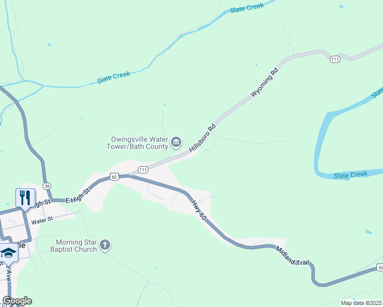 map of restaurants, bars, coffee shops, grocery stores, and more near 324 Wyoming Road in Owingsville