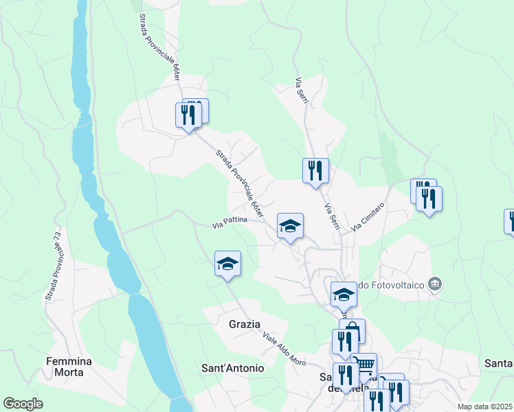 map of restaurants, bars, coffee shops, grocery stores, and more near 48 Via Pattina in Santa Lucia del Mela