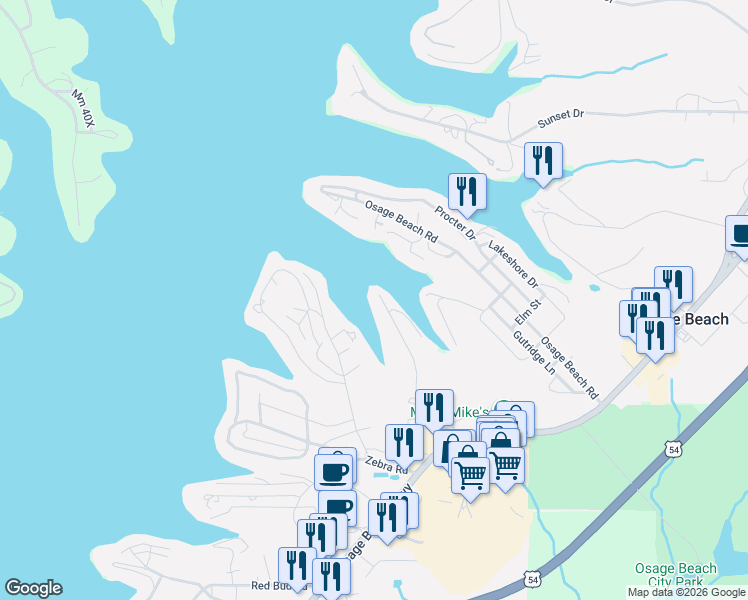 map of restaurants, bars, coffee shops, grocery stores, and more near 4514-4584 Cove Rd in Osage Beach
