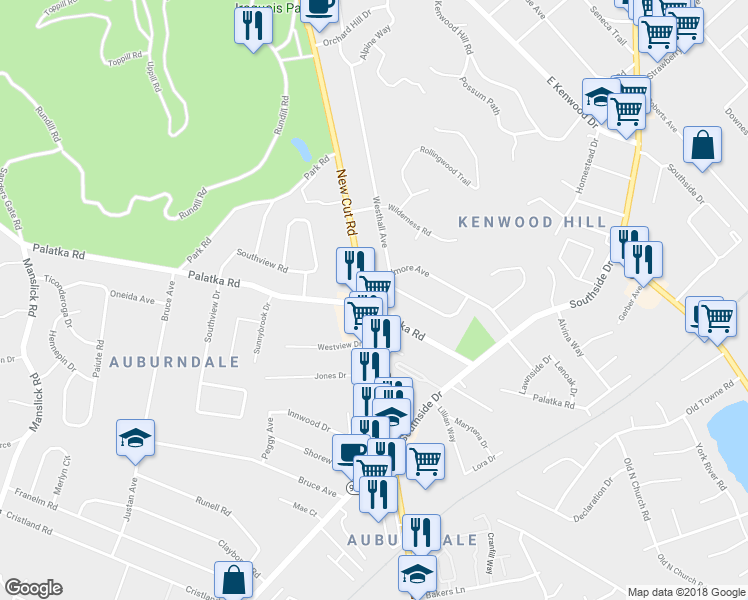 map of restaurants, bars, coffee shops, grocery stores, and more near 5393 New Cut Rd in Louisville