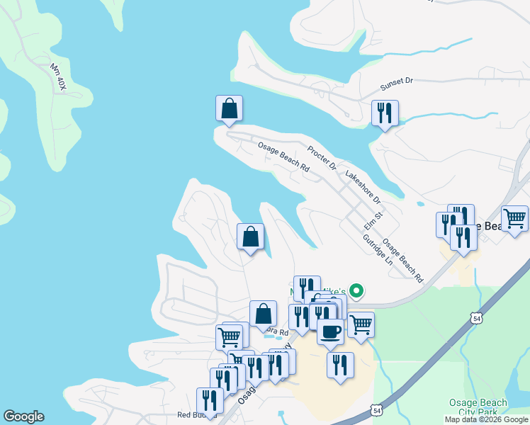 map of restaurants, bars, coffee shops, grocery stores, and more near 4514-4584 Cove Rd in Osage Beach