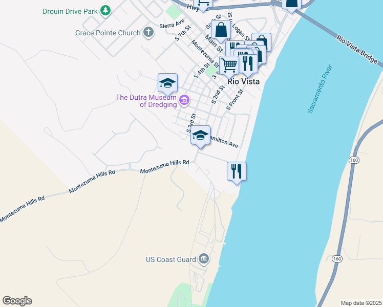map of restaurants, bars, coffee shops, grocery stores, and more near 700 South 2nd Street in Rio Vista