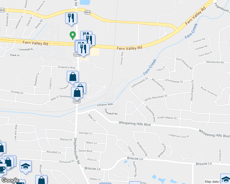 map of restaurants, bars, coffee shops, grocery stores, and more near 227 Flirtation Walk in Louisville