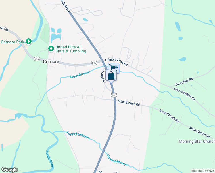 map of restaurants, bars, coffee shops, grocery stores, and more near 13 Loop Circle in Crimora