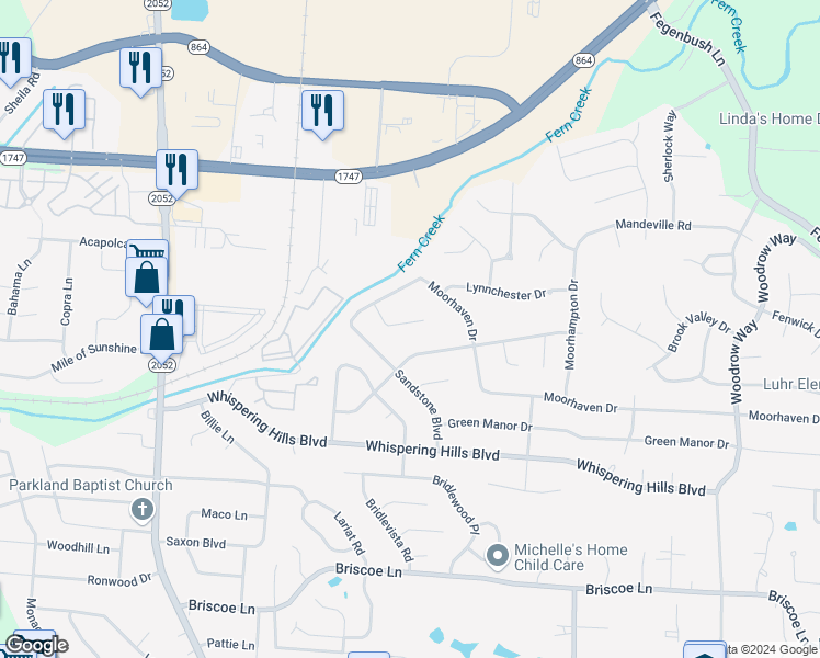 map of restaurants, bars, coffee shops, grocery stores, and more near 5918 BlueStone Road in Louisville