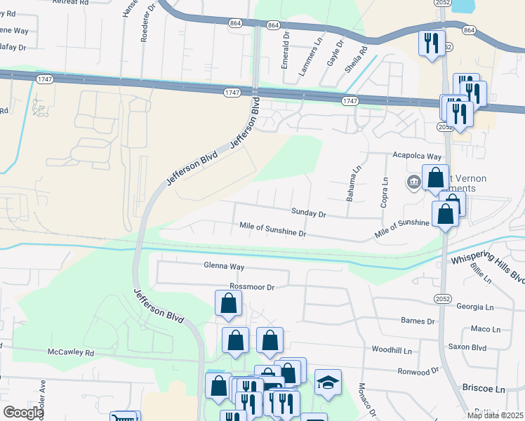 map of restaurants, bars, coffee shops, grocery stores, and more near 4710 Sunday Drive in Louisville