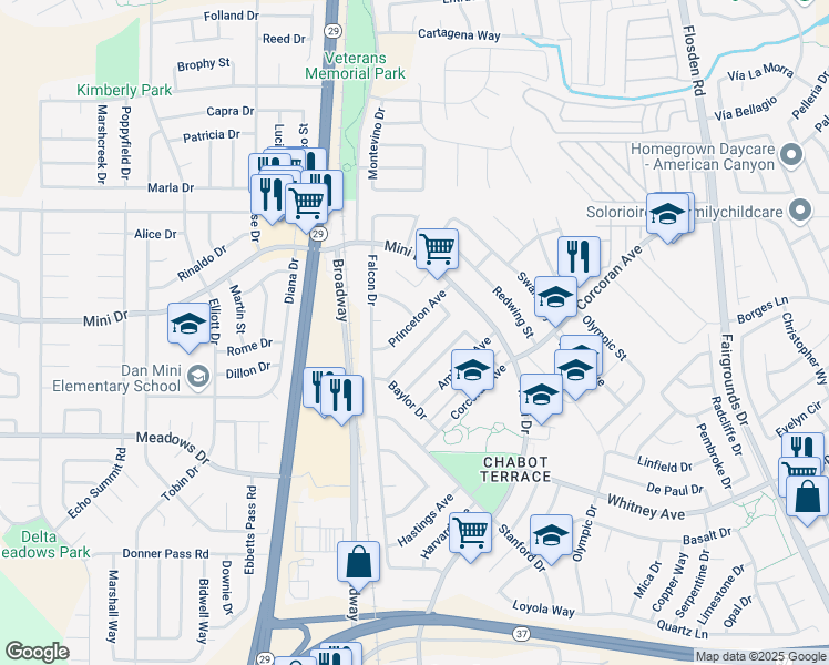 map of restaurants, bars, coffee shops, grocery stores, and more near 141 Dartmouth Avenue in Vallejo