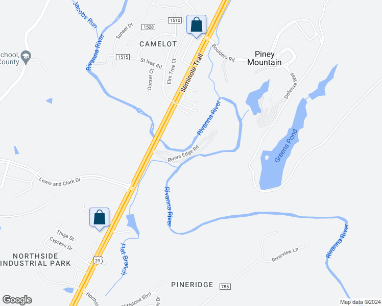 map of restaurants, bars, coffee shops, grocery stores, and more near 2294 Rivers Edge Road in Charlottesville