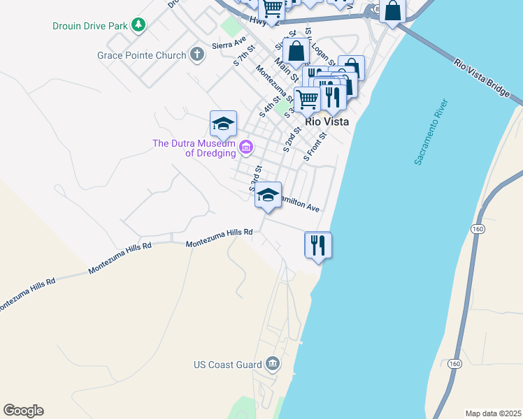 map of restaurants, bars, coffee shops, grocery stores, and more near 700 South 2nd Street in Rio Vista