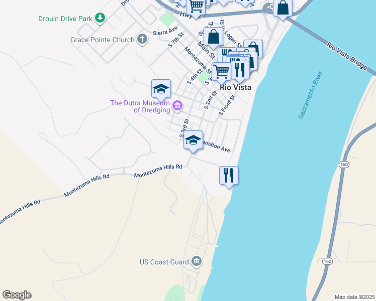 map of restaurants, bars, coffee shops, grocery stores, and more near 640 South 2nd Street in Rio Vista