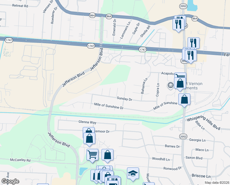 map of restaurants, bars, coffee shops, grocery stores, and more near 4808 Sunday Drive in Louisville