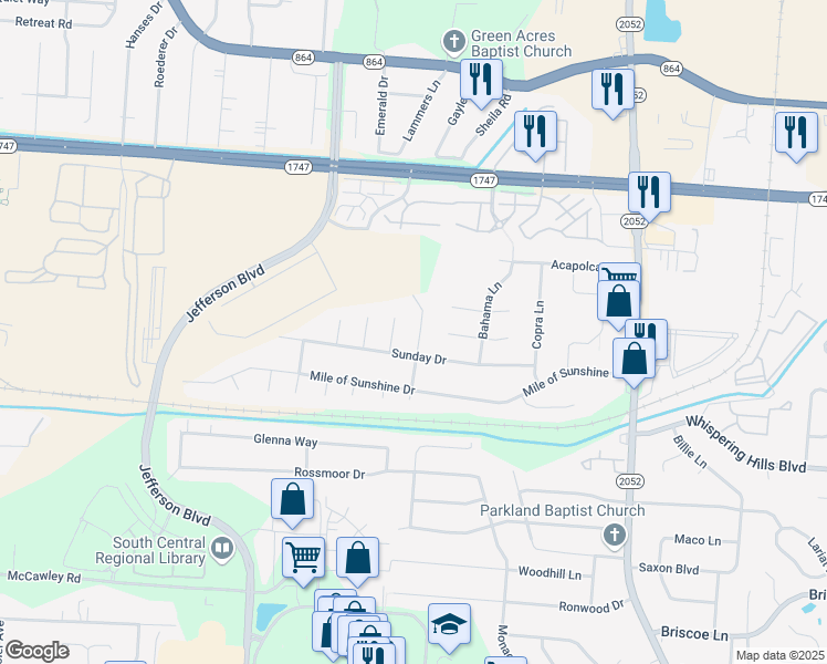map of restaurants, bars, coffee shops, grocery stores, and more near 6800 Orange Blossom Road in Louisville